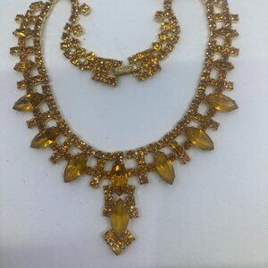Vtg 1960 CONTINENTAL? yellow crystal rhinestone chunky necklace